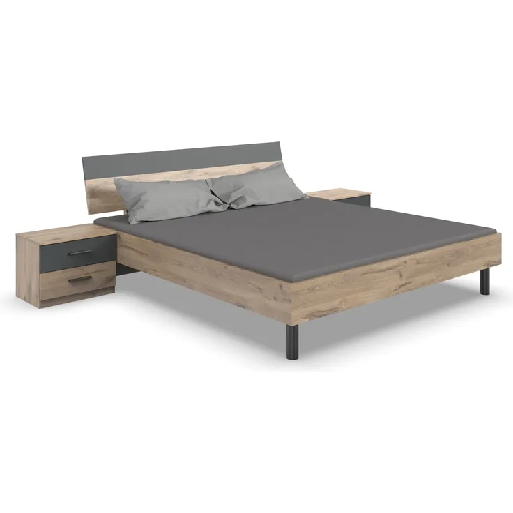 Bettanlage >Budapest< Liegefl. 180x200cm, Viking-oak-Dekor / Graphit 293x81x210cm (BxHxT)