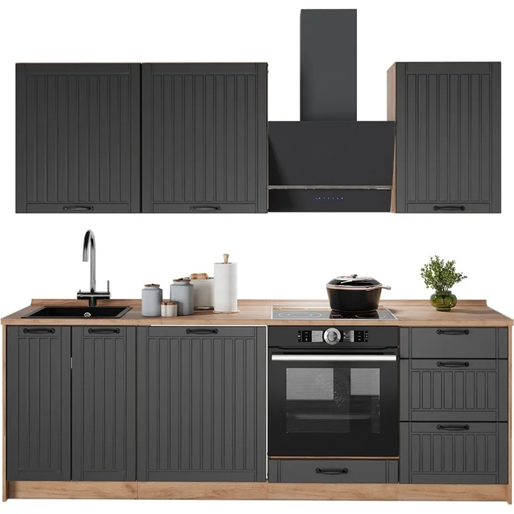 Küchenzeile Fame-Line Dunkelgrau/Goldkraft Eiche 230 cm, AP Marmor Vicco – Bild 5