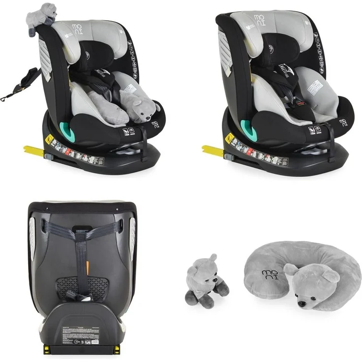 Moni Kindersitz Serengeti i-Size (40-150cm) Isofix, Kuscheltier, Nackenkissen grau – Bild 7