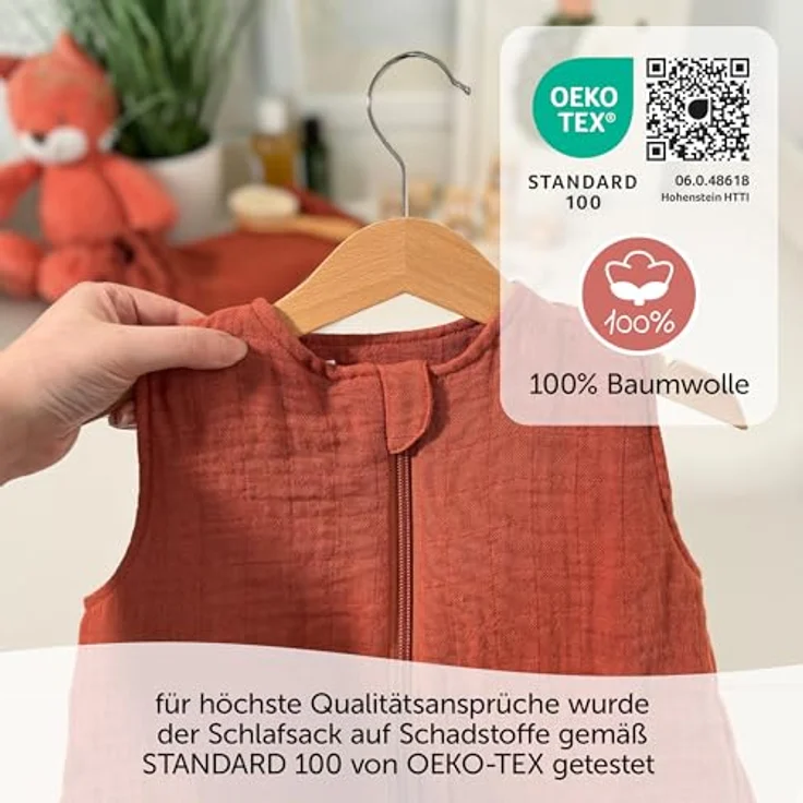 Makian Musselin-Schlafsack, Terracotta, 100 cm, atmungsaktiv und Oeko-Tex Standard 100 zertifiziert – Bild 7