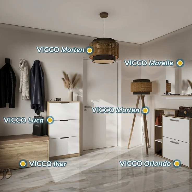 Schuhkommode Orlando Weiß/Sonoma 80 x 128.3 cm mit 3 Fächern Vicco – Bild 2