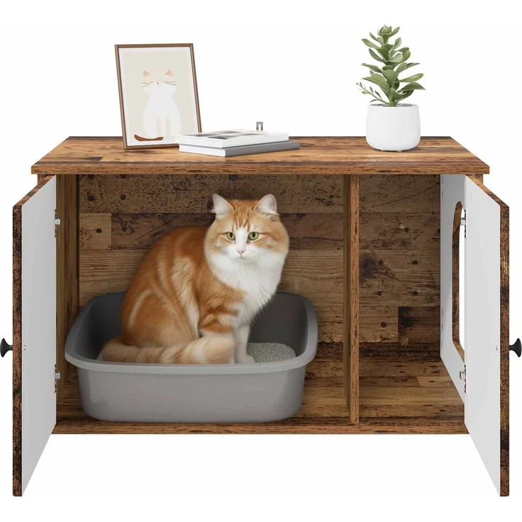 vidaXL Katzenhaus Altholz 85 x 55 x 50 cm Holzwerkstoff 8000732 – Bild 11