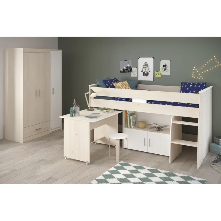 Jugendzimmer-Set >Charly 6< Funktion-Hochbett und Kleiderschrnak in Akazie Dekor / Weiß – Bild 1