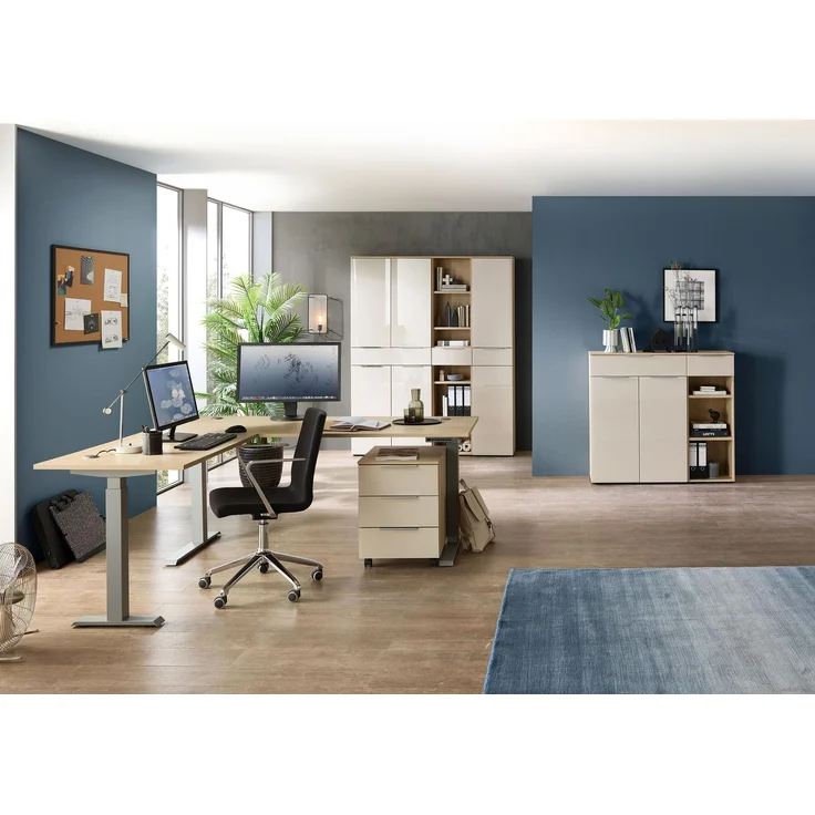 Komplettbüro Büro-Set SANTORIN VIII Riva Eiche & Glas Cashmere 7-teilig – Bild 2