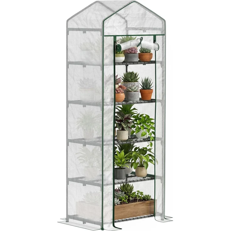 MELAYR, Gewächshaus für den Außenbereich mit 5-stufigen Regalen, 69 x 49 x 193 cm, transparent, Transparent+Grün – Bild 1