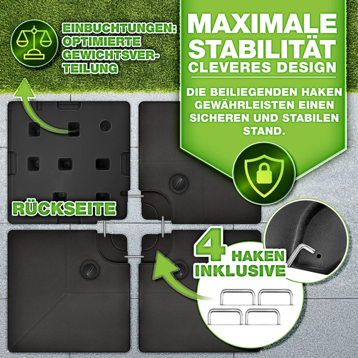 tillvex® Sonnenschirmständer Grau 90 Liter / 120 kg – 4-teilig für Ampelschirm inkl. Metallverbinder | Schirmgewicht befüllbar mit Wasser oder Sand | Schirmständer Ampelschirmständer wetterfest – Bild 5