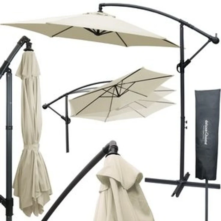 deluxe4home Sonnenschirm Ampelschirm Ø270 cm mit Ständer & Schutzcover I Terrassenschirm, Mit Handkurbel – Bild 6
