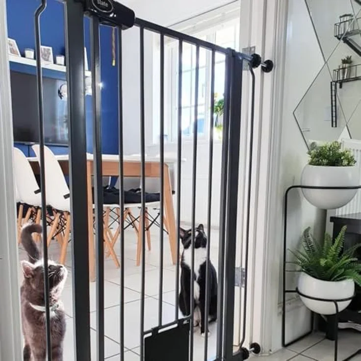 Bettacare Haustiergitter mit Verriegelbarer Katzenklappe, 75cm - 84cm, Schwarz, 104cm in der Höhe, Extra Hohes Haustier Sicherheitsgitter mit Katzenklappe, Einfache Installation – Bild 8