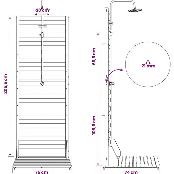 vidaXL Gartendusche 205,5 cm Massives Akazienholz und Edelstahl 903119 – Bild 11