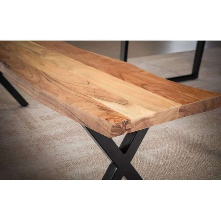 Esszimmerbank 160x40x45,5cm Akazie Massivholz Metall Baumkante X-Beine Modern – Bild 5