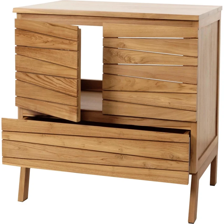 MCW Teak-Waschbeckenunterschrank M73, hochwertiger Badunterschrank aus Grade B Teakholz mit Stauraum und elegantem Design, fertig montiert