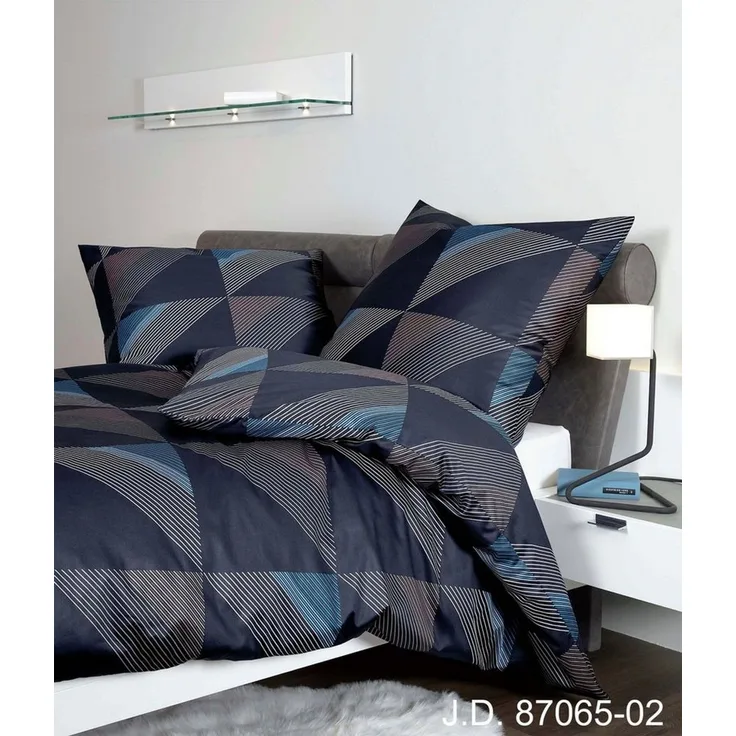 Janine Mako Satin Bettwäsche 2 teilig Bettbezug 155x220 cm Kopfkissenbezug 80x80 cm J. D. 87065-02 nachtschattenblau