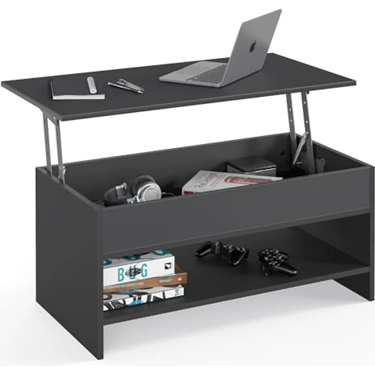 KOMTO Couchtisch Höhenverstellbar Wohnzimmertisch mit Stauraum Aufklappbar Sofatisch (Kaffeetisch Stubentisch, Spanplatte, Coffee Table Tokyo 98,4 x 50,4 x 48 cm) – Bild 2
