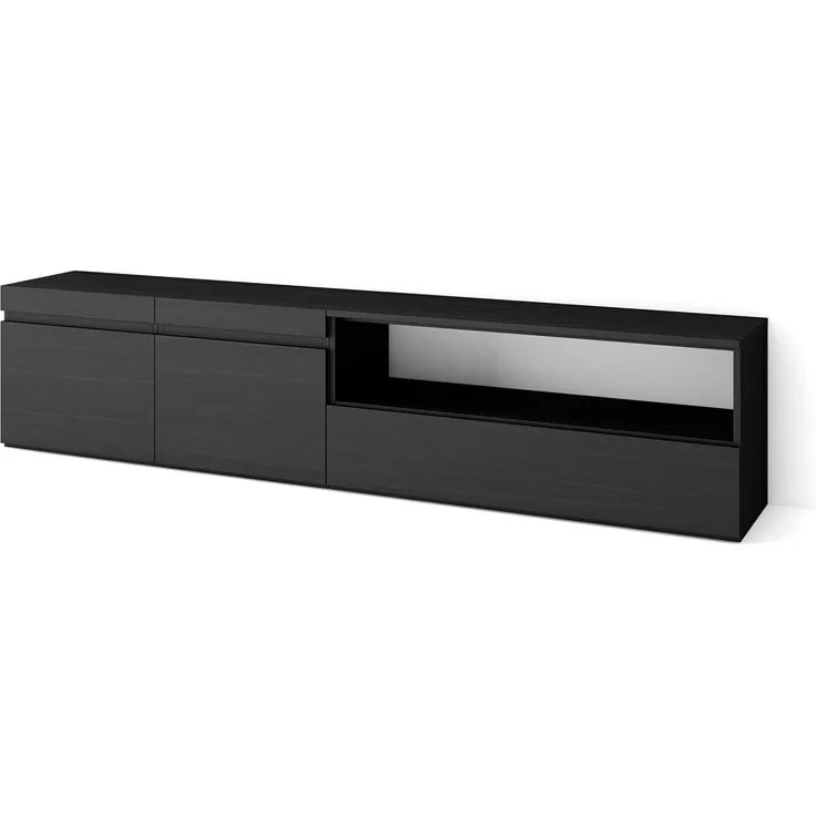 Skraut Home | TV-Schrank, Lowboard | für Wohnzimmer und Esszimmer | 200 x 45 x 35 cm | Für TV-Geräte bis zu 80" | Fernsehtisch | Moderner Stil | Schwarz