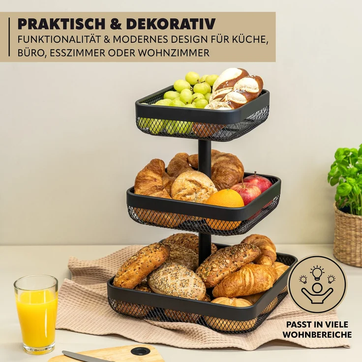eluno Obstschale 3-stöckig / Brotkorb, Obstkorb aus schwarzem Metall – Bild 5
