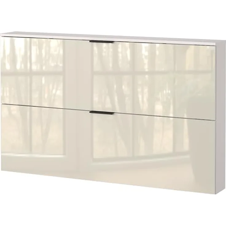XXXL Schuhschrank Valega, Kaschmir, hängend oder stehend, 4 Schuhroste für bis zu 12 Paare, 140x85x19 cm, glänzende Glasfront