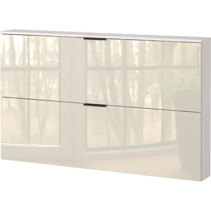 XXXL Schuhschrank Valega, Kaschmir, hängend oder stehend, 4 Schuhroste für bis zu 12 Paare, 140x85x19 cm, glänzende Glasfront – Bild 1