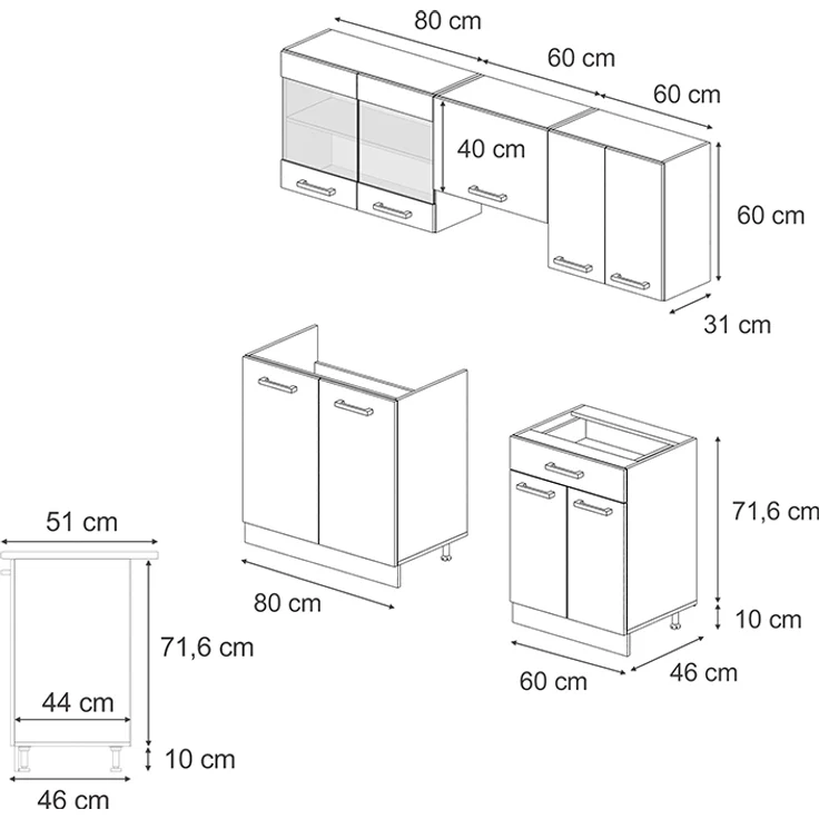 Küchenzeile R-Line Beton/Anthrazit 200 cm , AP Anthrazit Vicco – Bild 3