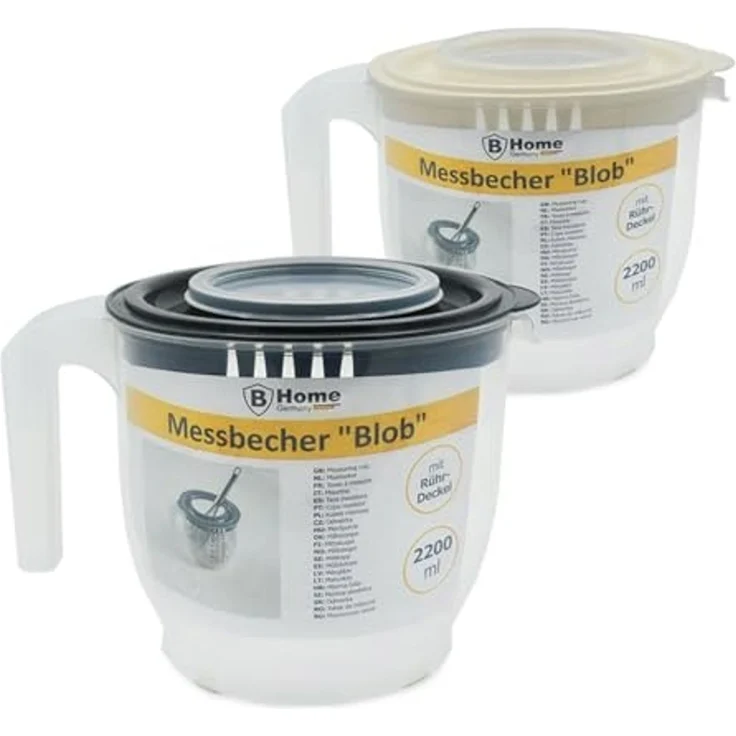 HAC24 Messbecher Kunststoff Messbecher Rührschüssel Küchenschüssel Messbehälter, Kunststoff, 2,2 Liter, mit Deckel, mit Rühröffnung – Bild 2