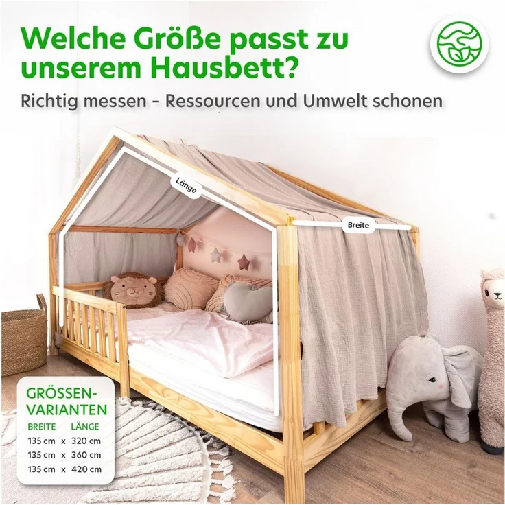 lilimaus Betthimmel Musselin Hausbett Himmel Kinderzimmer Baumwolle mit Gold, Gemütlicher Baldachin aus Baumwolle für traumhafte Kinderzimmer-Deko – Bild 3