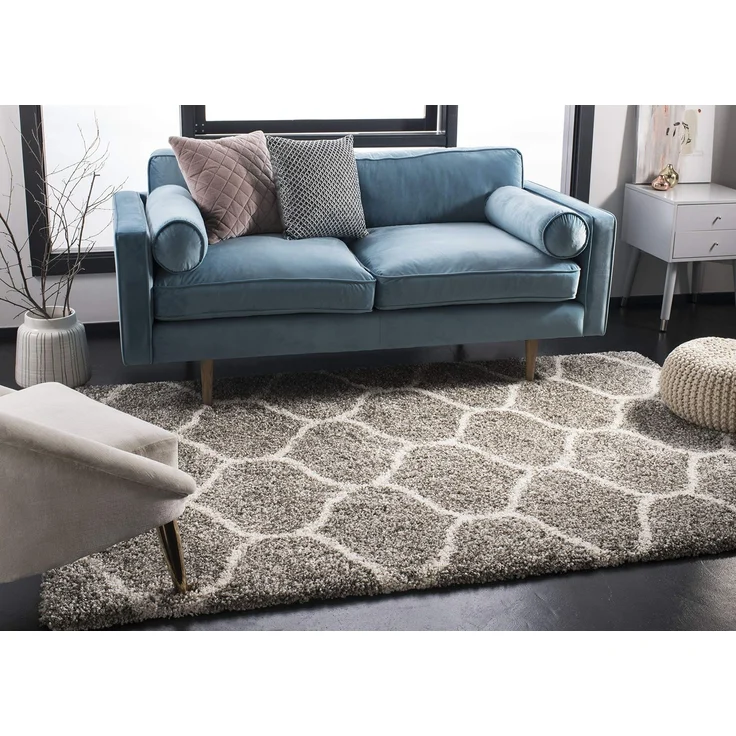 SAFAVIEH Zottelig Teppich für Wohnzimmer, Esszimmer, Schlafzimmer - Hudson Shag Collection, Hoher Flor, Grau und Elfenbein, 91 X 152 cm