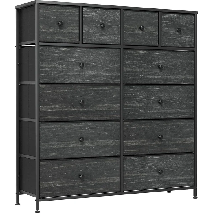 Clevich Stoff-Kommode, Schminktisch Schrank, Aufbewahrungsschrank, 12 Schubladen aus Stoff, Metallrahmen, industrieller Stil, für Wohnzimmer, Flur, Schlafzimmer (Schwarz) – Bild 1