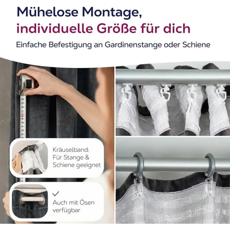 Beautex Verdunkelungsvorhang Samt Vorhang Kräuselband U-Band Gardine Velvet abdunkelnd (1 St), Hakenaufhängung, abdunkelnd – Bild 7