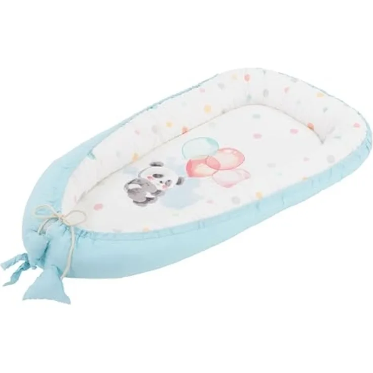 Joyz Babynest, Panda Hellblau, 90x50 cm, Baumwolle, zweiseitig, antiallergisch, tragbar, Multifunktionale Babynestchen, Kokon für Babys & Säuglinge, Baby Nest Babybett Neugeborene Kuschelnest Reisebett