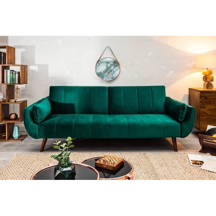 riess-ambiente Schlafsofa DIVANI 220cm smaragdgrün / braun, Einzelartikel 1 Teile, Wohnzimmer · Samt · 3-Sitzer · Couch mit Bettfunktion · Retro Design
