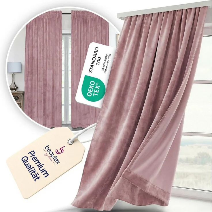 Beautex Verdunkelungsvorhang Samt Vorhang Kräuselband U-Band Gardine Velvet abdunkelnd (1 St), Hakenaufhängung, abdunkelnd, Weicher Samtstoff, lichtmindernd, pflegeleicht, blickdicht – Bild 2