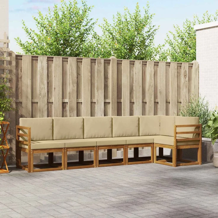 vidaXL Outdoor-Sofagarnitur mit Kissen 6 pcs Natur und Beige 3366451 – Bild 1