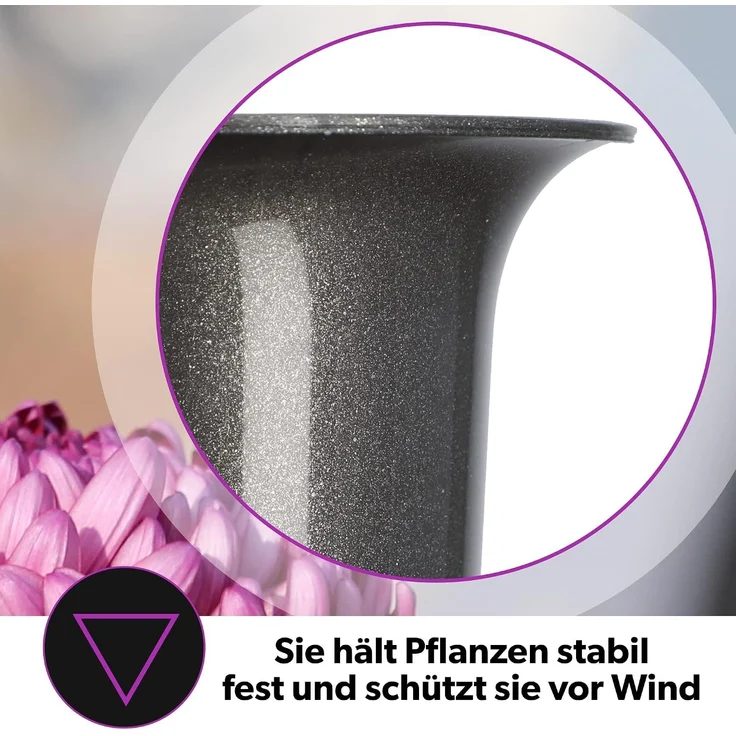 KADAX Vase, Fläschchen für Friedhof, 30 cm, künstliche Blumen, angetriebene Spitze, Graphit – Bild 6