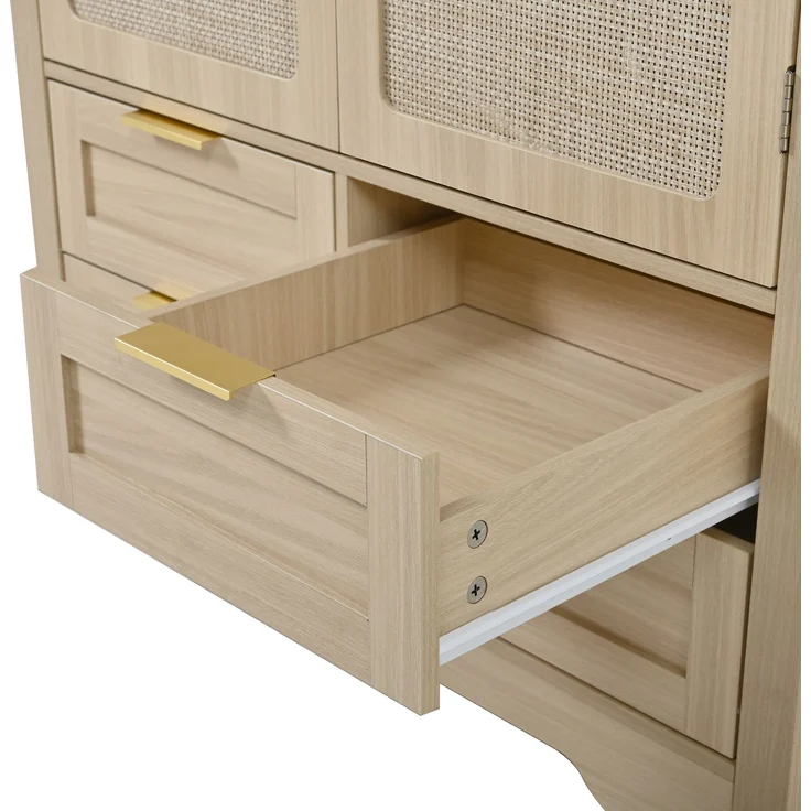 DESVIAE Garderobenschrank Eiche aus MDF – 80x180x50 cm – Rattantüren, Schubladen – Bild 9