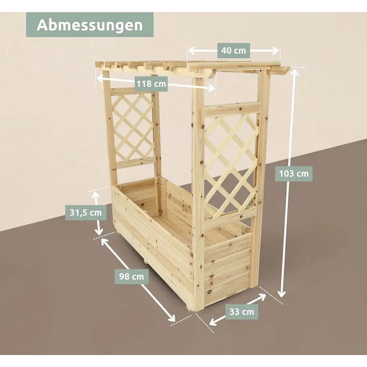 2er Set Pflanzkästen mit Rankgittern & Dach - Tannenholz - 98 x 33 x 103cm