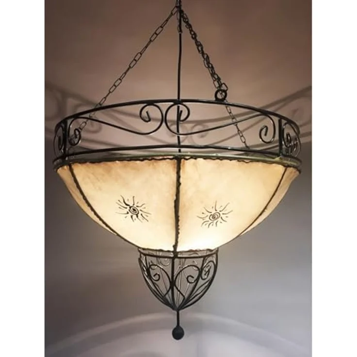 Marrakesch Orient & Mediterran Interior Pendelleuchte Hängeleuchte Demren Natur 45cm aus Leder, Pendellampe Handgefertigt, Handarbeit – Bild 5