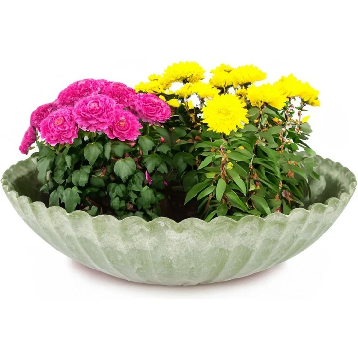 matches21 HOME & HOBBY Blumentopf Runde Pflanz-Schale gewellt für draussen grün marmoriert 28 cm (1 St), Wetterfeste Blumen-Schale als moderne Outdoor Gartendeko Grabschmuck – Bild 5