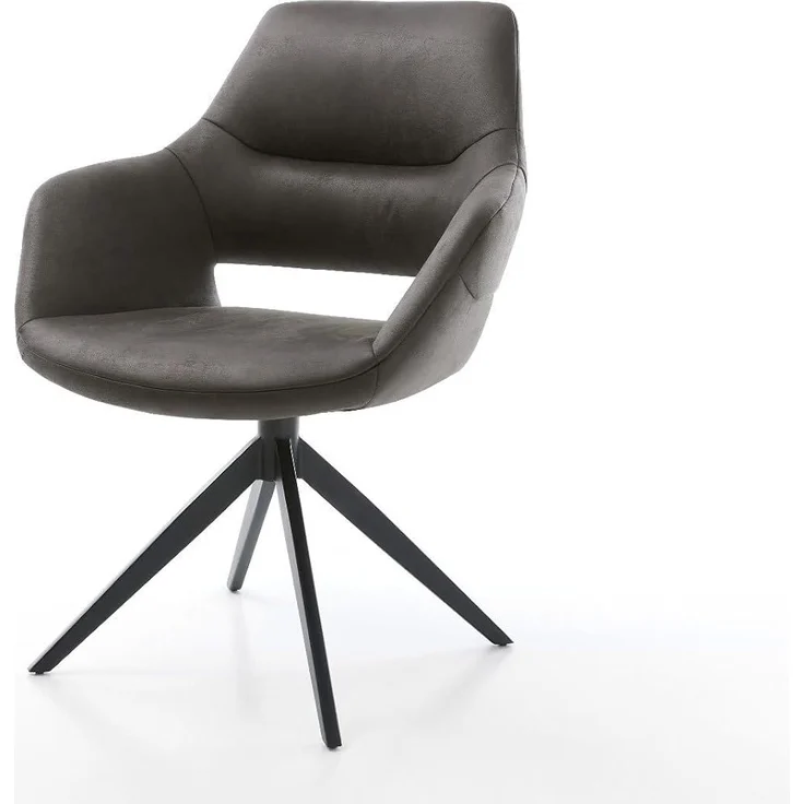 Drehstuhl Yago-Flex mit Armlehnen Mikrofaser Anthrazit Vintage Kreuzgestell breit schwarz 360° drehbar Wippfunktion Taschenfederkern – Bild 3