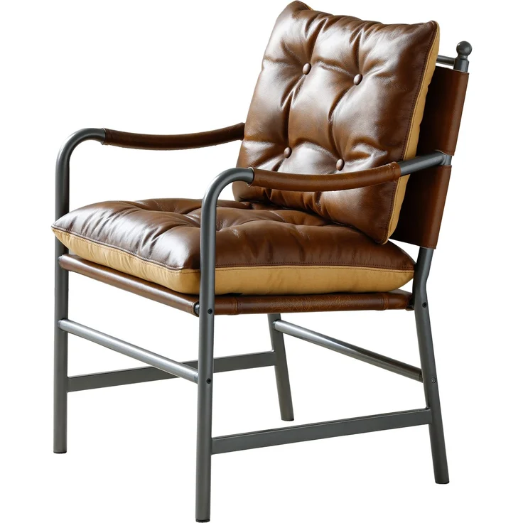 Leder Akzent Stuhl, Mid Century Modern Armstuhl mit schwarzem Metallrahmen, Single Sofa Stuhl für Wohnzimmer Schlafzimmer--Braun--60x62x90cm--YOUDENOVA – Bild 10