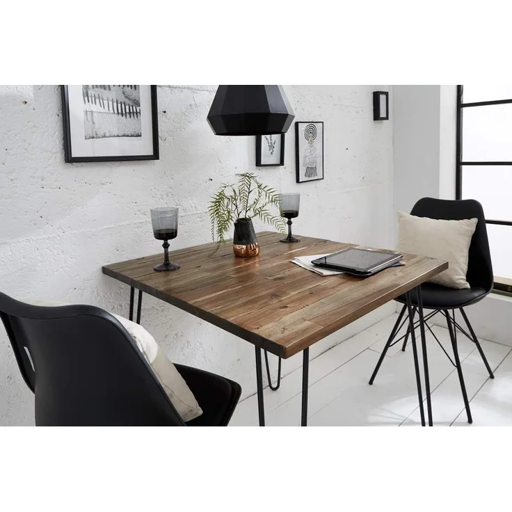 riess-ambiente Esstisch SCORPION 70cm Akazie braun – Metall, Hairpin Legs, Retro, massiv (Einzelartikel, 1-St), Kompakt, quadratisch, Vintage Tisch mit Metallbeinen schwarz – Bild 2