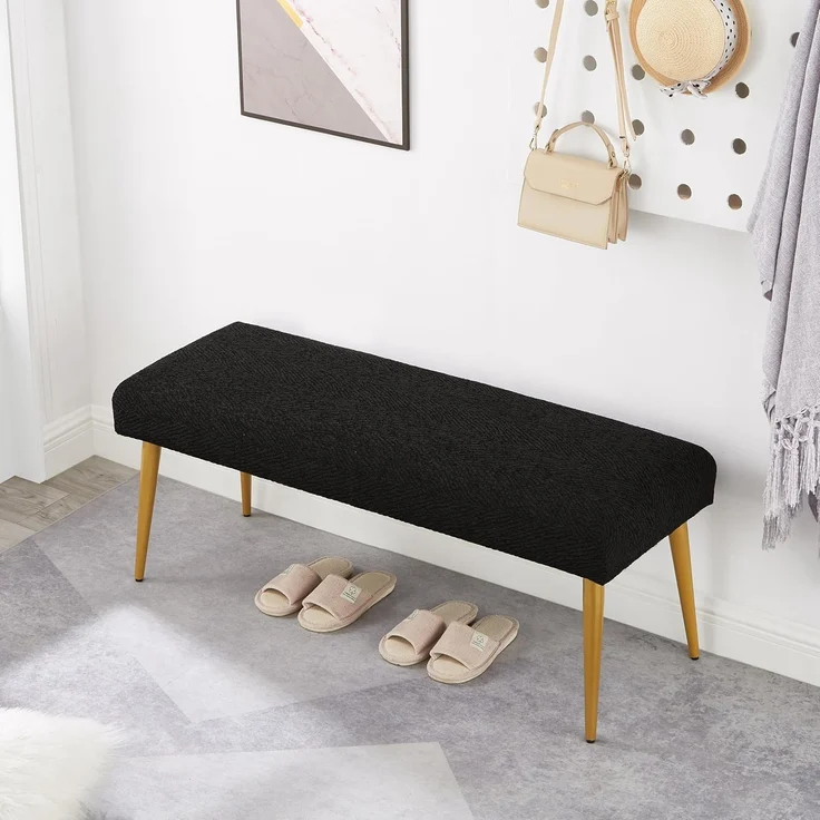 Ball & Cast gepolstert schwarz Eingang Bank für Schlafzimmer, Ende des Bettes Bank Ottoman Hocker mit gepolstertem Sitz & Metallbeine, schwarz – Bild 8