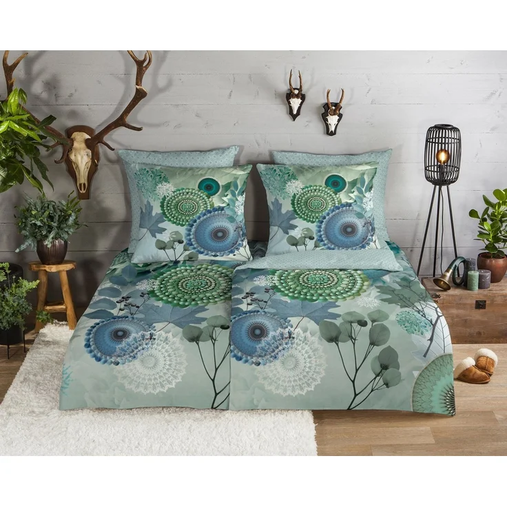 hip Flanell Bettwäsche 135x200 Isehin Mandala Blätter kalt blau-grün 33374 – Bild 5