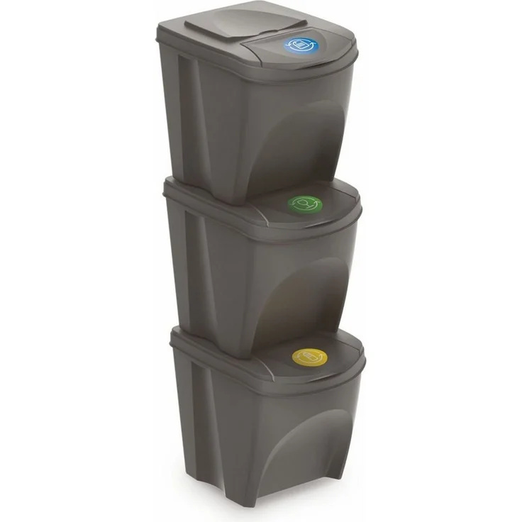 Spetebo Mülleimer Sortibox - 3er Set Mülleimer 25 L steingrau, Stapelbares Müll Trennsystem – Bild 3