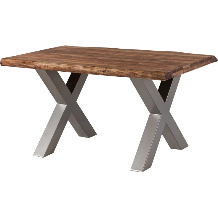 Baumtisch Sheesham 160x90x77 grau gebeizt / X-Beine silber matt FREEFORM 5 – Bild 10