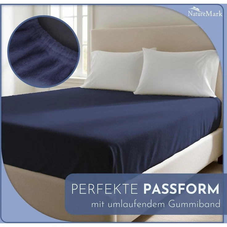 NatureMark Spannbettlaken 2er-Set Frottee Kinder-Spannbetttuch 70x140 cm, 80% Baumwolle / 20% Polyester, Gummizug: rundum, (1 Stück), blau) – Bild 2