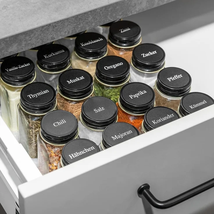Coradoma Gewürzbehälter Gewürzgläser Set Eckig inkl. Etiketten - Glasbehälter Vorratsdosen, Glas, (24-tlg), mit Reinigungsbürste, Trichter zum Befüllen, Gewürzetiketten – Bild 7