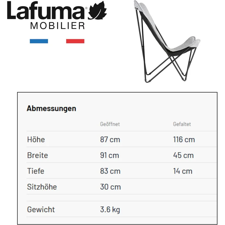 Lafuma Butterfly Sessel Sphinx Soft Hellgrau Lightgrey – Bild 3