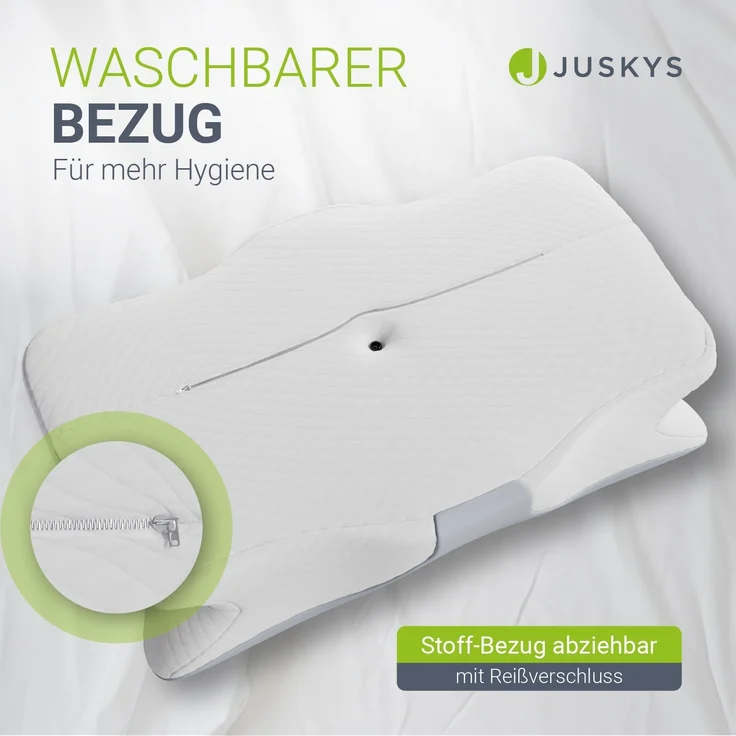 Juskys Nackenkissen 1er Set - Ergonomisches Nackenkissen mit Memory-Foam, atmungsaktivem Bezug - Kissen für den Nacken, gesunder Schlaf - weiß/grau – Bild 5