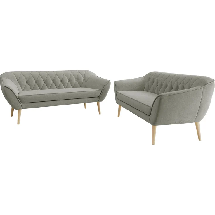 Wohnzimmerset Möbelset PIRS 3-3, Armlehnen, Wellenfederung, Buche Füße, Dreisitzer Sofa, Polstermöbel Set - Hellgrau Stukture – Bild 7