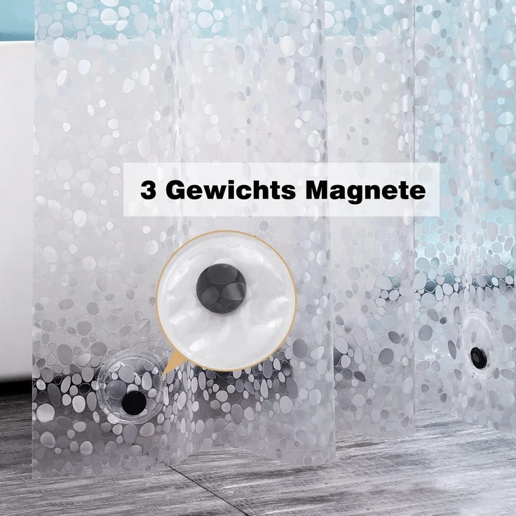 Duschvorhang 180x210cm Eva Transparent Antibakteriell inkl. Ringe & Magnet – Bild 3