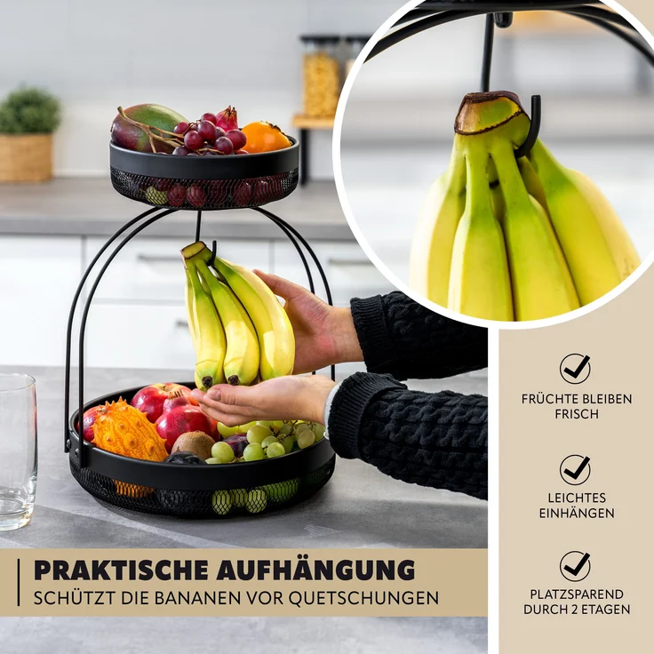 eluno Obstschale 2-stöckige Etagere, Metall, (1-tlg), mit Bananenhalterung – Bild 3